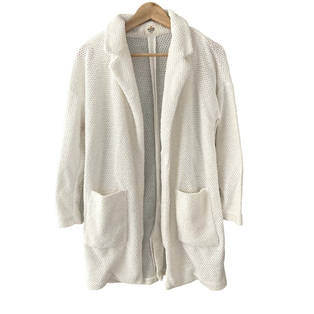 Marine Layer Birdseye Collared Cardigan White Medium